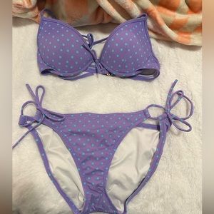 Super cute Victoria’s Secret purple and blue polkadot bikini.